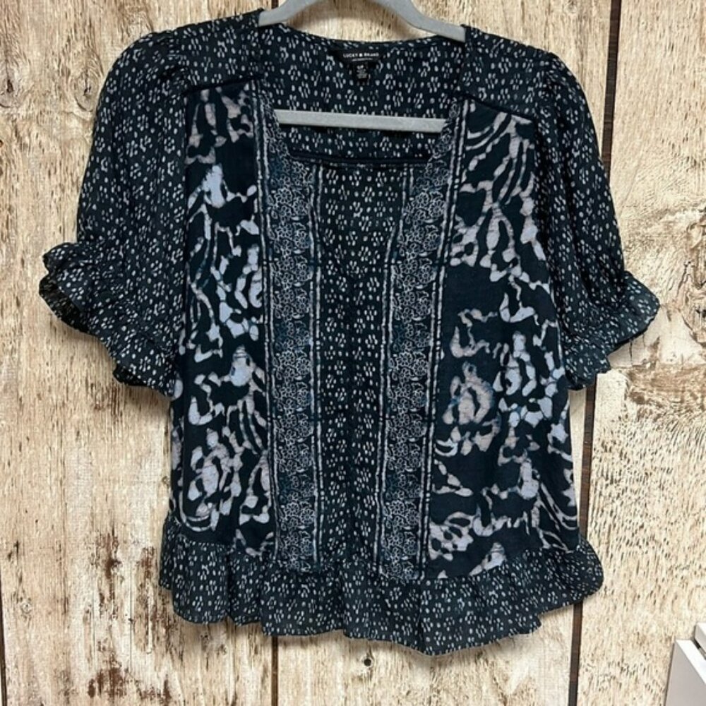 Lucky Brand Blue Batik Top size S